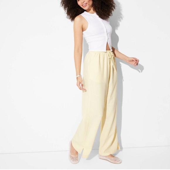 wild fable Pants - Wild Fable Light Yellow Wide-Leg Pants